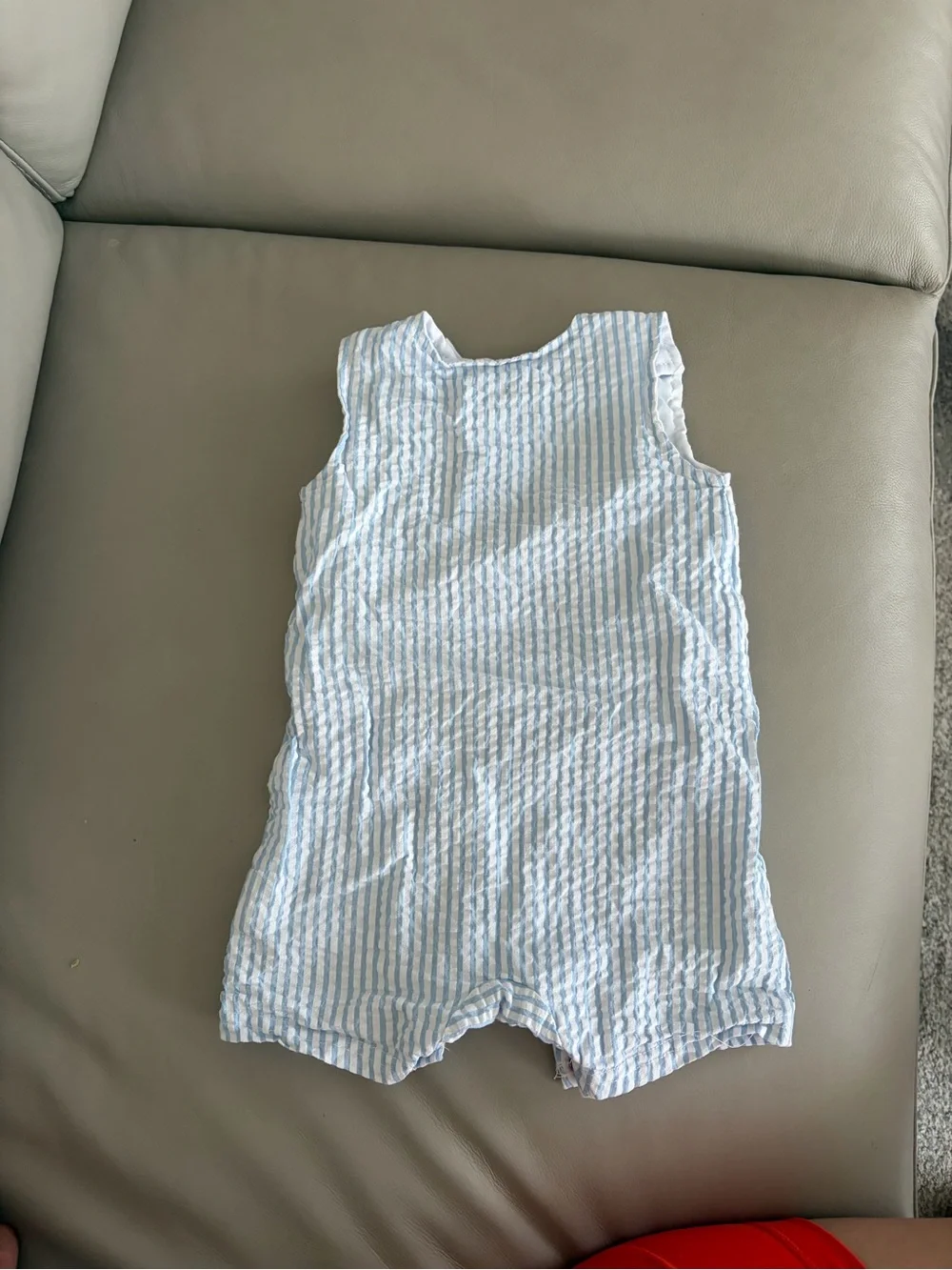 Baby Boys Light Blue Seersucker 1st Birthday Romper & Crown Set